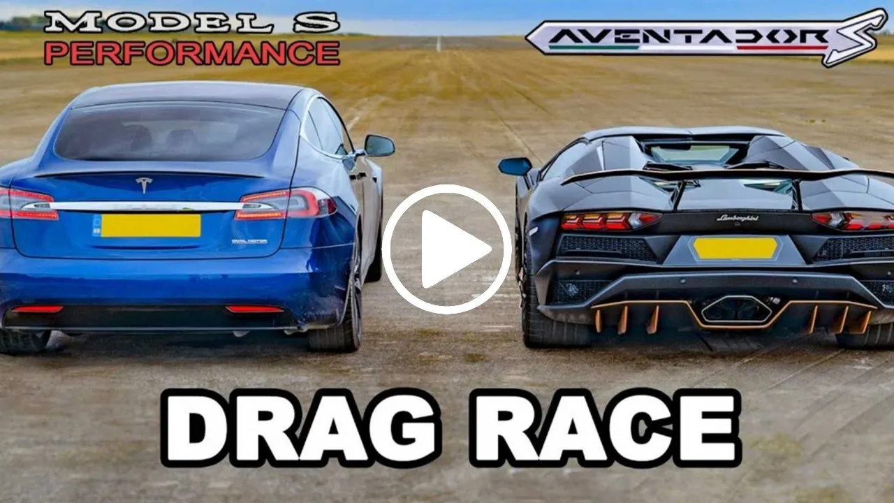 lamborghini aventador s tesla model s performance video drag race