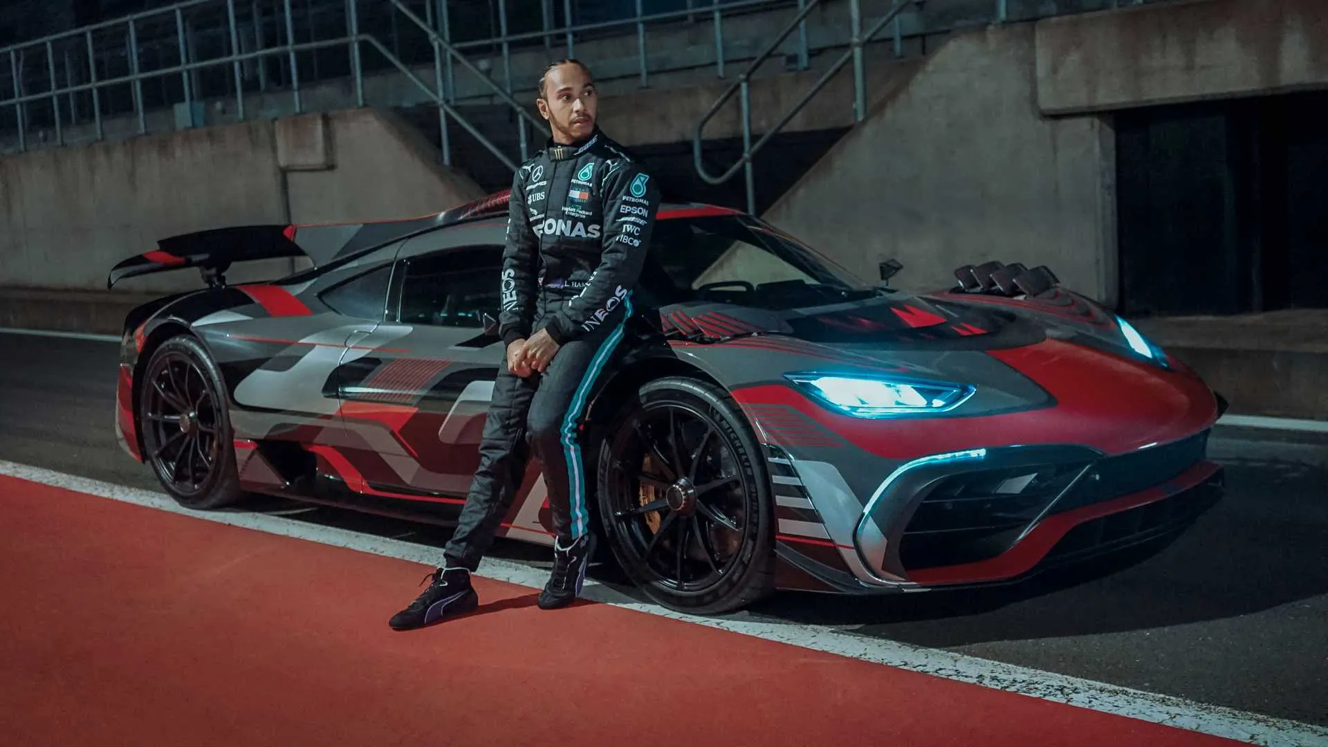 lewis hamilton drives the mercedes amg one