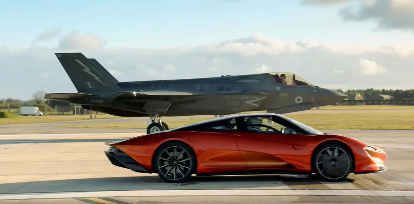 mclaren speedtail vs f35 fighter jet top gear