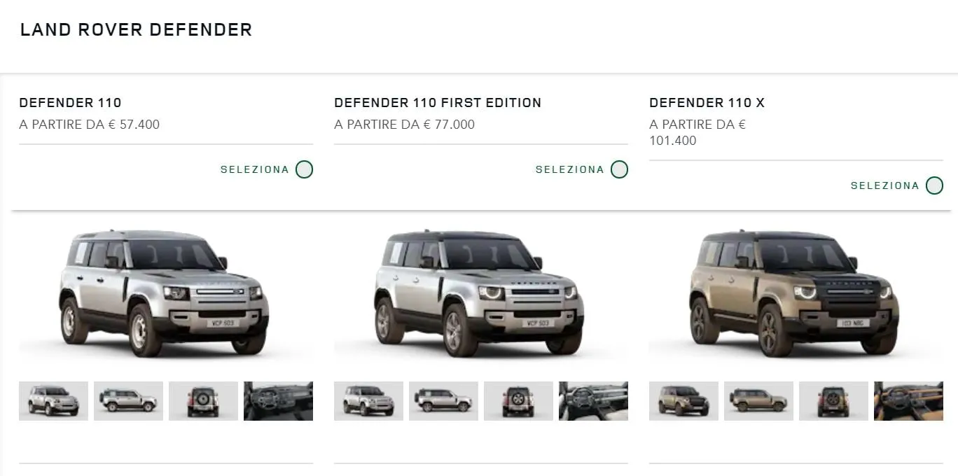 prezzo land rover defender