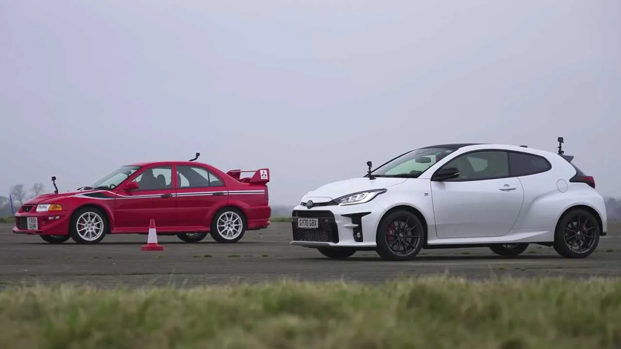 toyota gr yaris drag races mitsubishi evo vi tommi makinen edition
