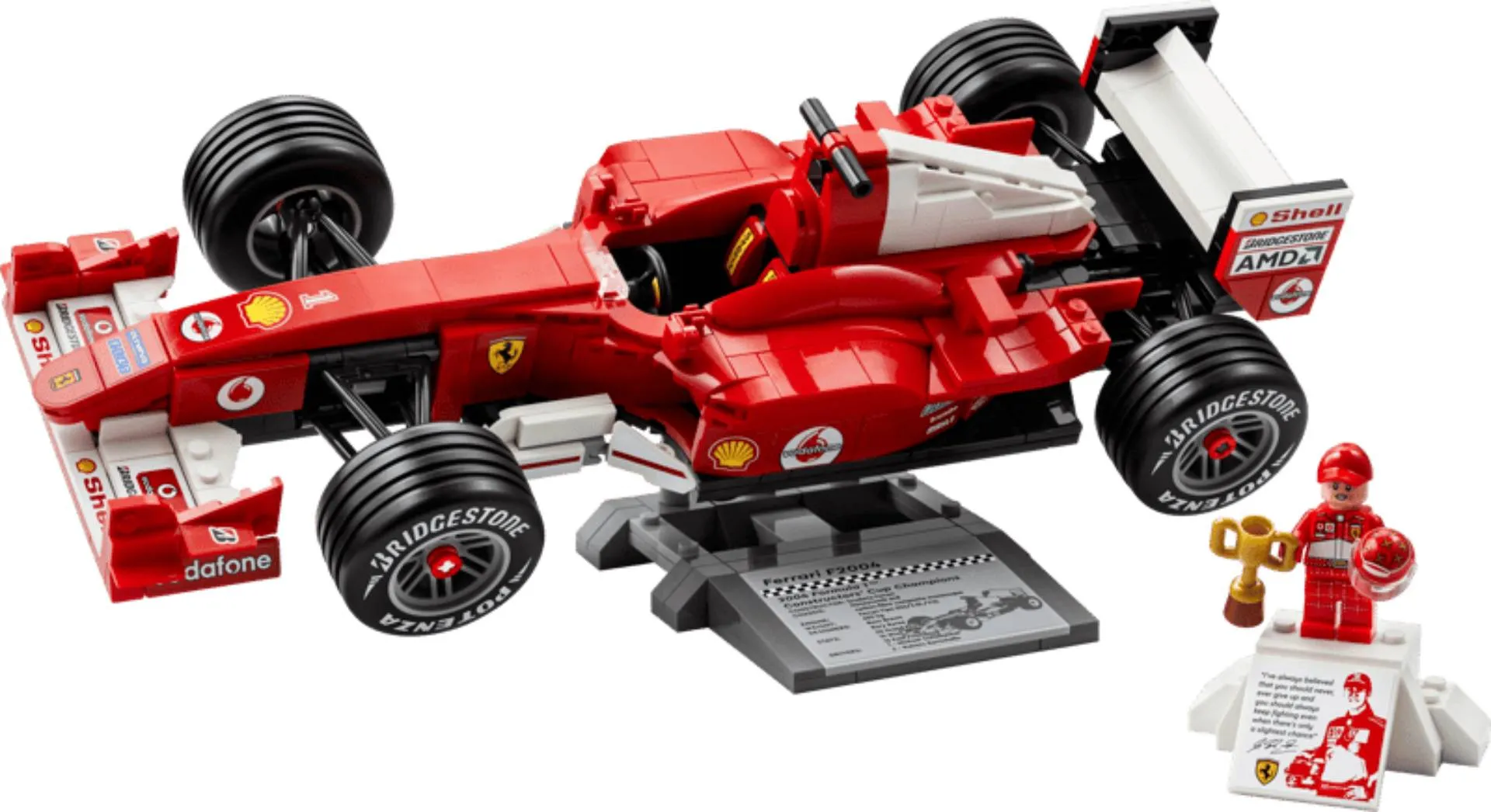 Il kit LEGO della F2004 di Schumacher e la minifigure del pilota tedesco