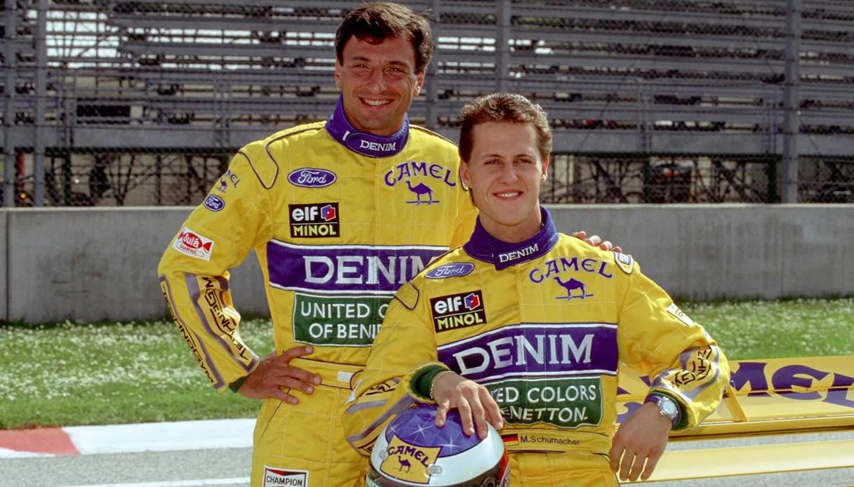 Riccardo Patrese e Michael Schumacher in tuta da Formula 1 quando correvano per la Benetton