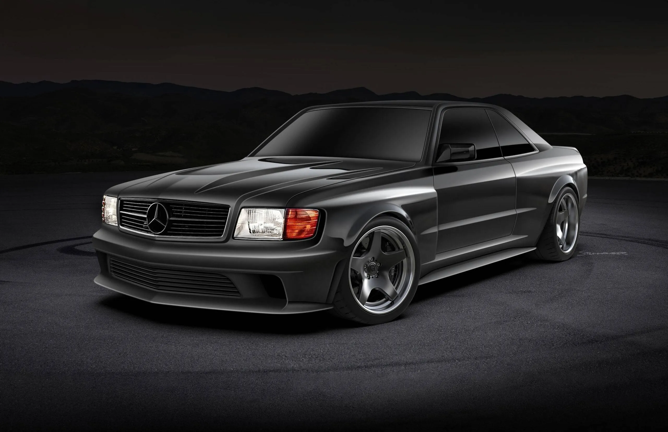 La mercedes restomod di Renntech con il motore della zonda nella colorazione grigio scuro