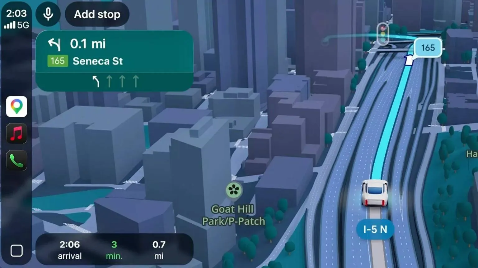 immagine screenshot che ritrae google maps nella forma di immersive navigation, la navigazione immersiva che mostra in 3d le strade e i palazzi