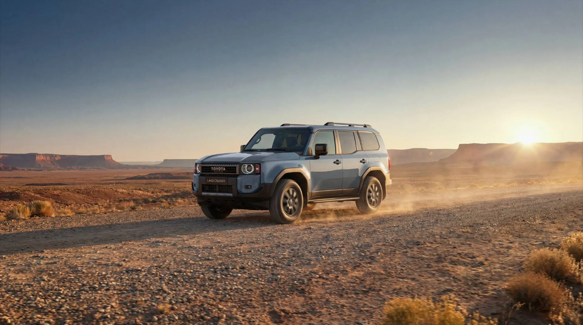 Toyota Land Cruiser di lato di colore blu frontale
