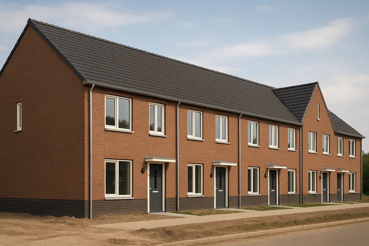 Nieuwbouwwijk met moderne rijhuizen