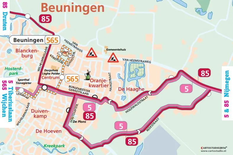 omleiding buslijnen 5 en 85 tijdens werkzaamheden heemstraweg