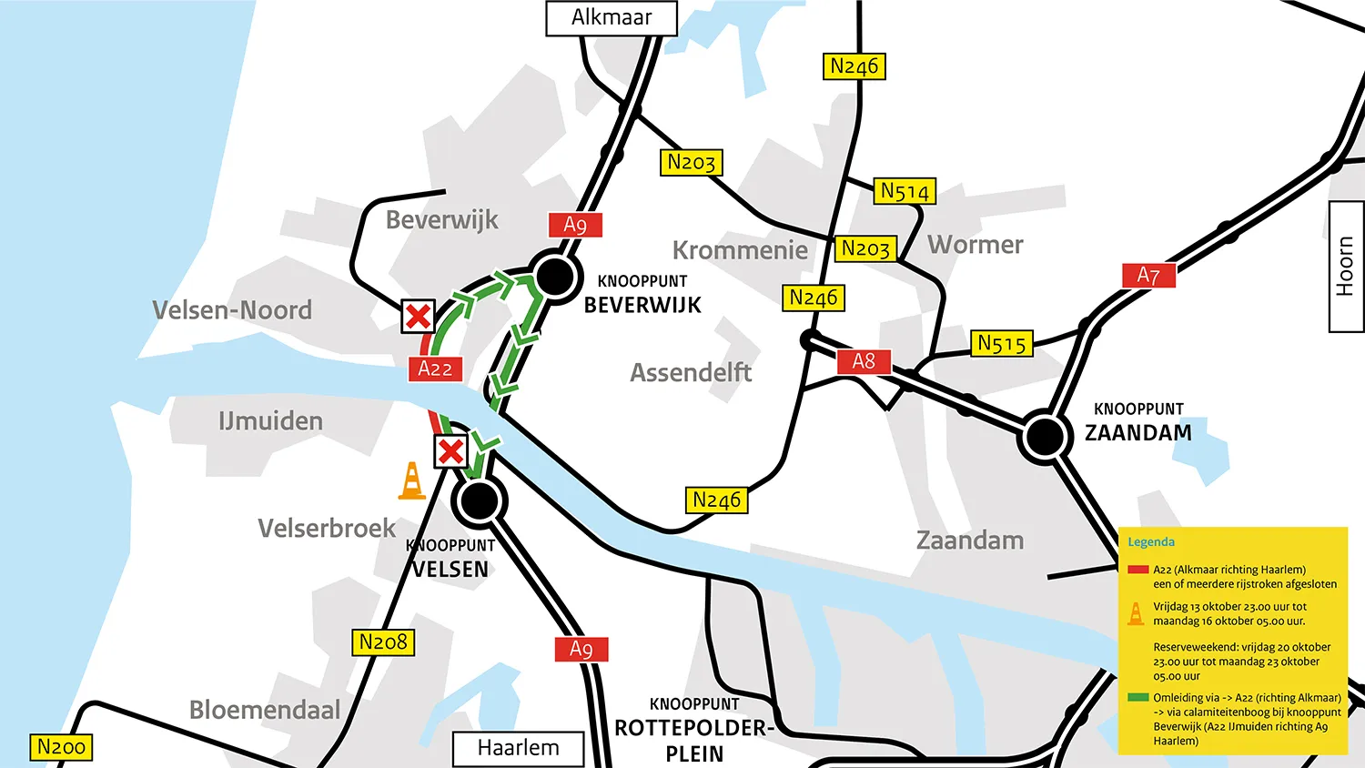 omleidingsroute a22 richting haarlem