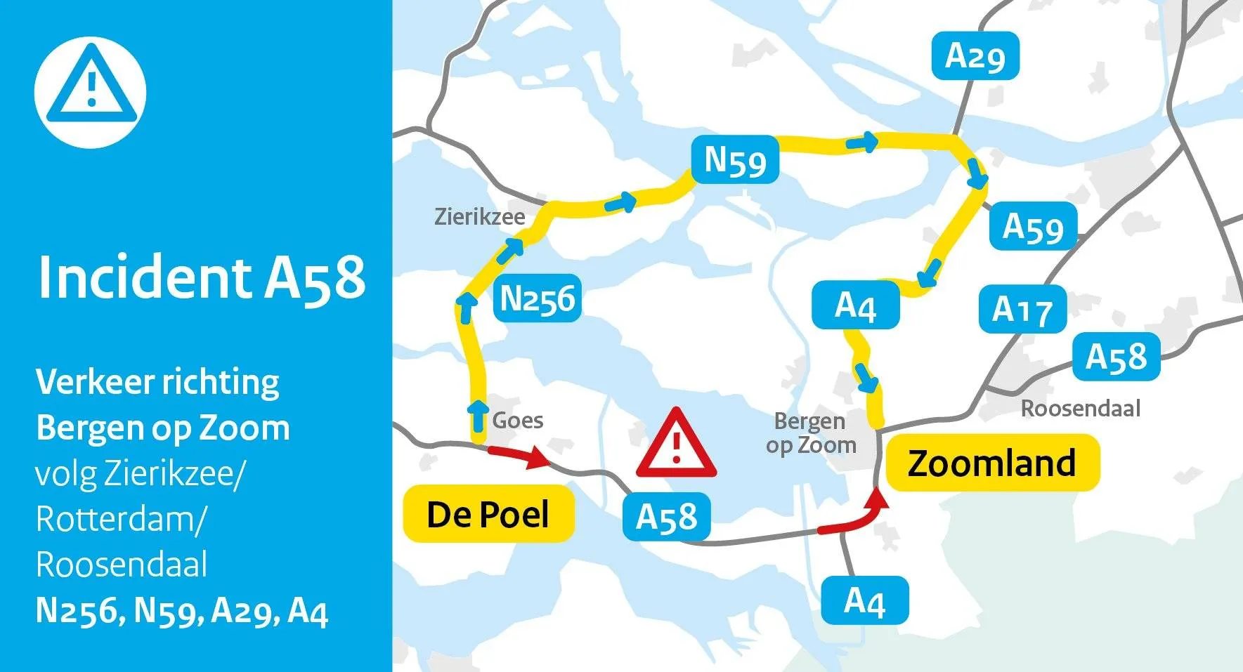omleiding na ongeval a58