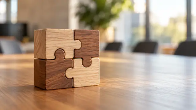 Houten puzzel in modern kantoorruimte