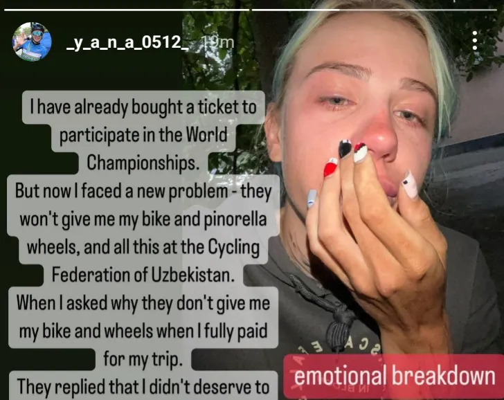 ciclista uzbekistan llorando