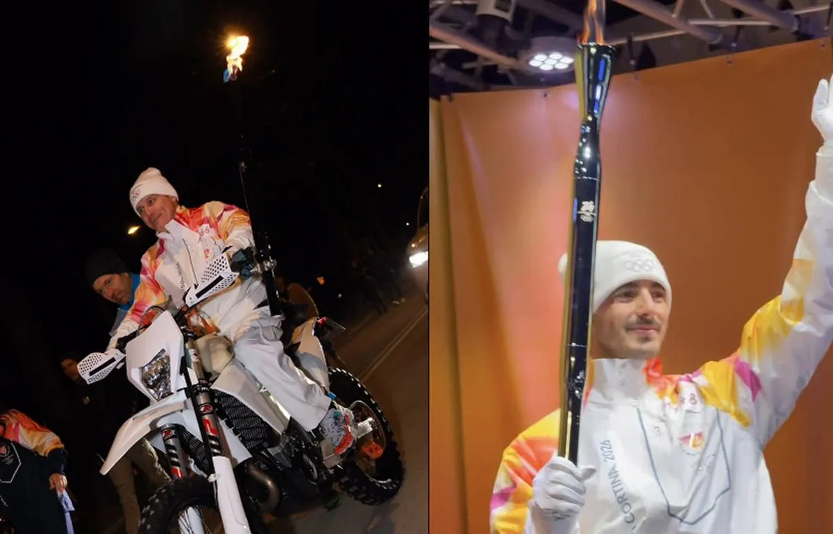 Olimpiadi, Nicola Dutto e Pecco Bagnaia con la Fiamma Olimpica