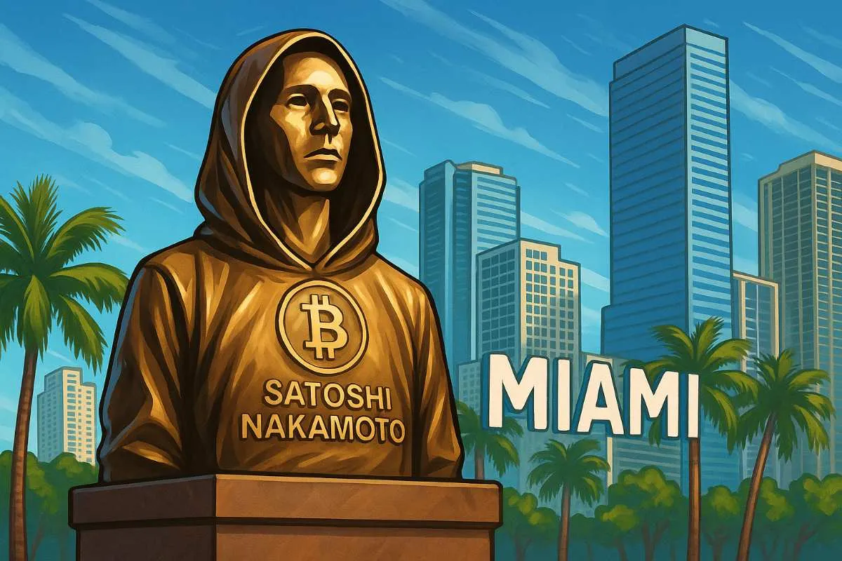 Satoshi Nakamoto standbeeld Miami
