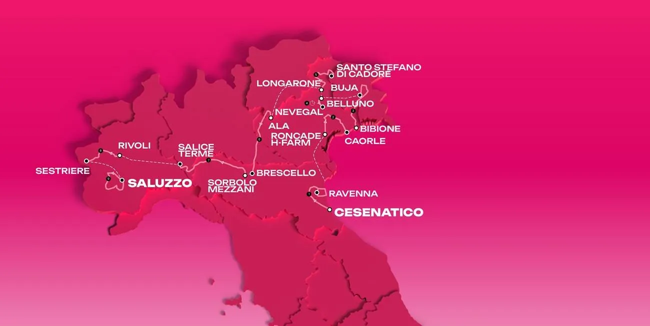 Map of the 2026 Giro d'Italia Donne route