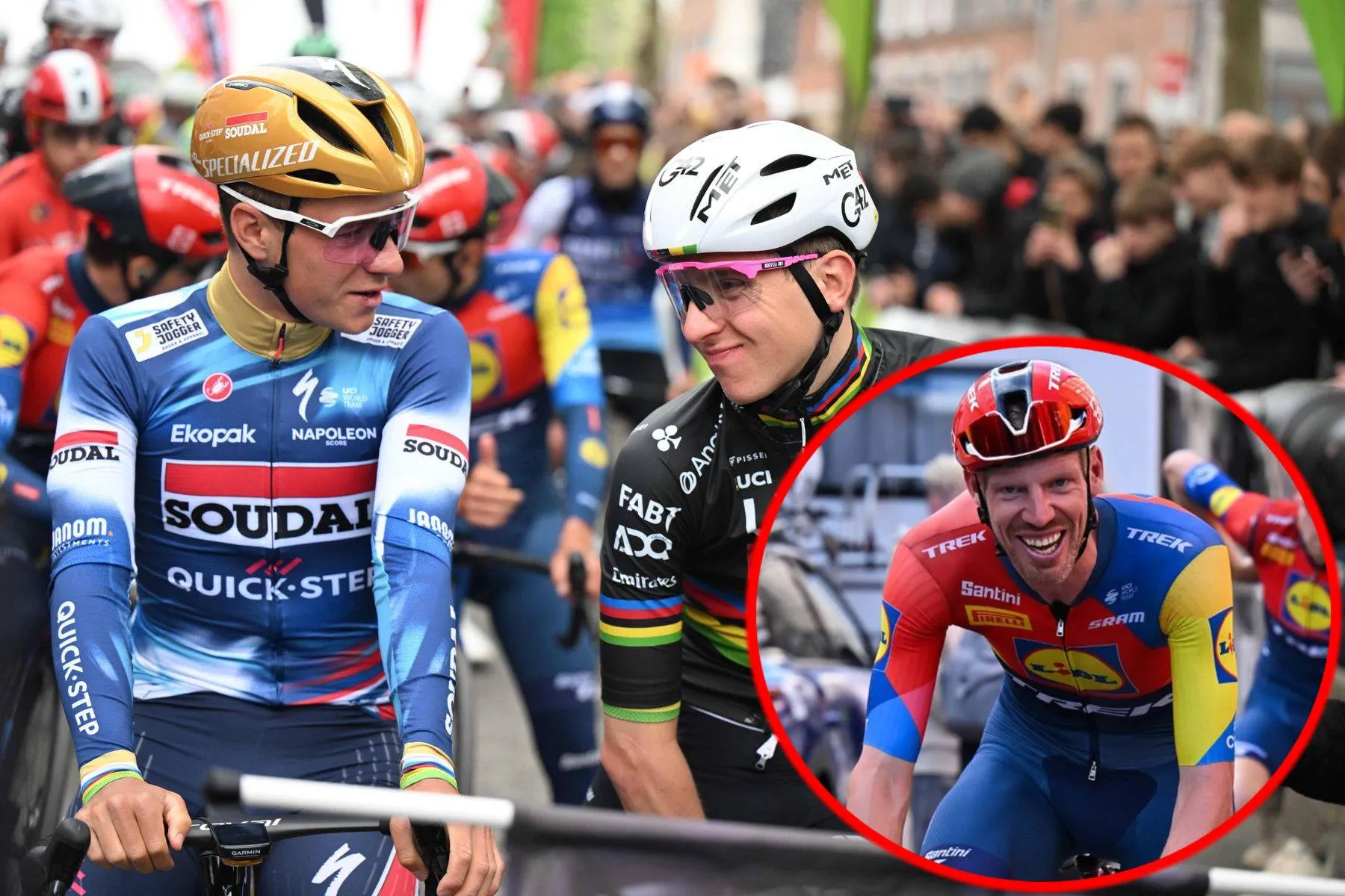 Remco Evenepoel, Tadej Pogacar and Tim Declercq during the 2025 season