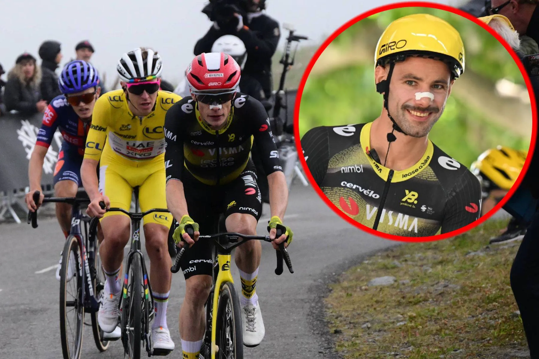 Jonas Vingegaard, Tadej Pogacar and Victor Campenaerts at the 2025 Tour de France