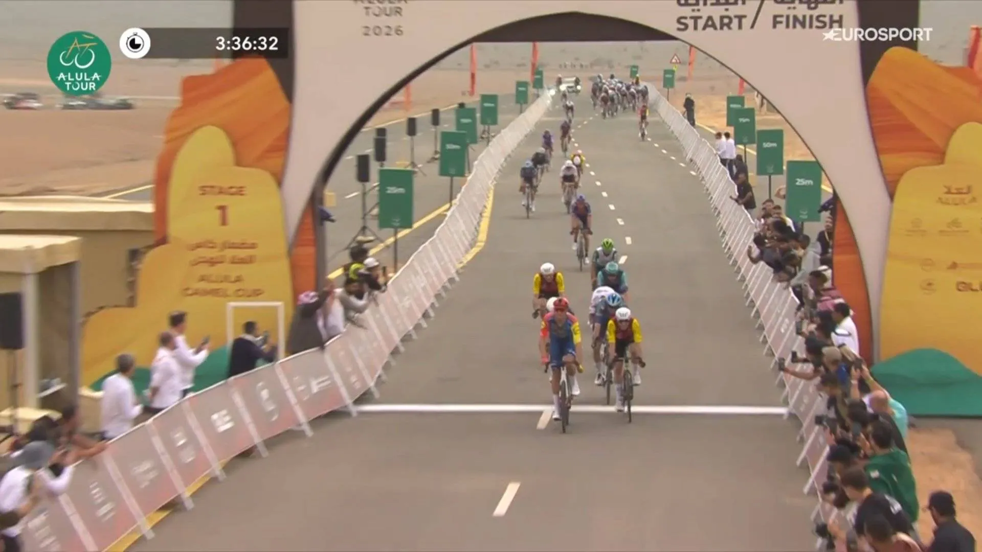 Jonathan Milan sprinting to victory on stage 1 of the 2026 AlUla Tour