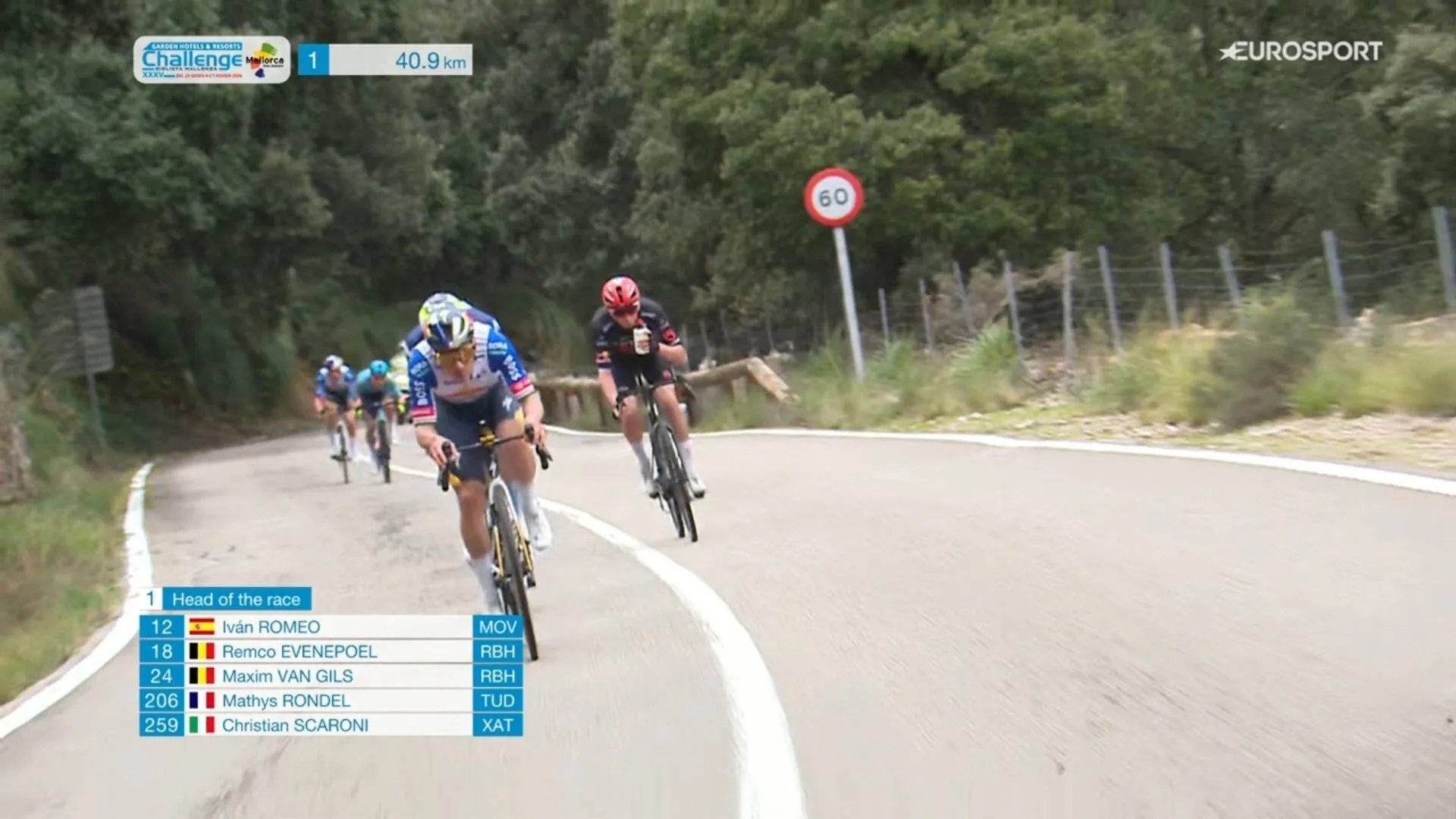 Remco Evenepoel attacking at the 2026 Trofeo Andratx