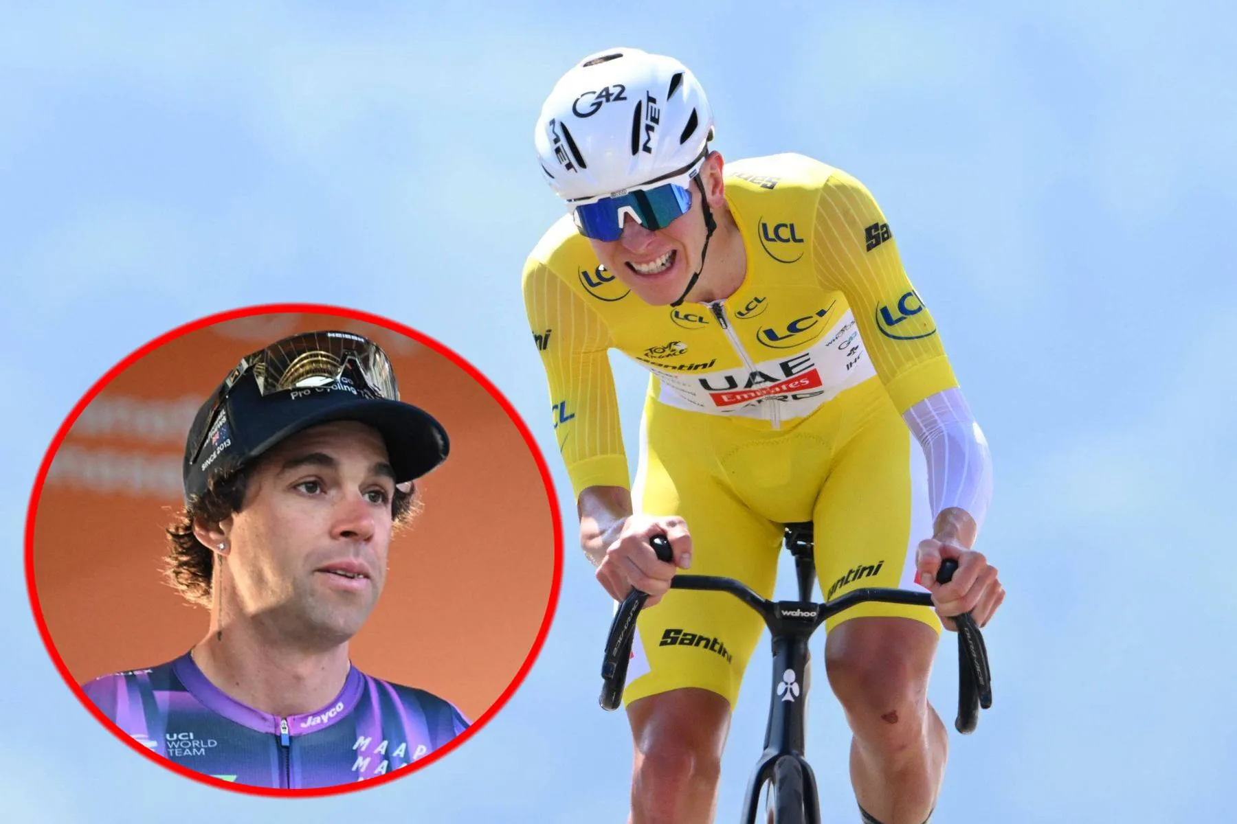 Michael Matthews and Tadej Pogacar in 2025