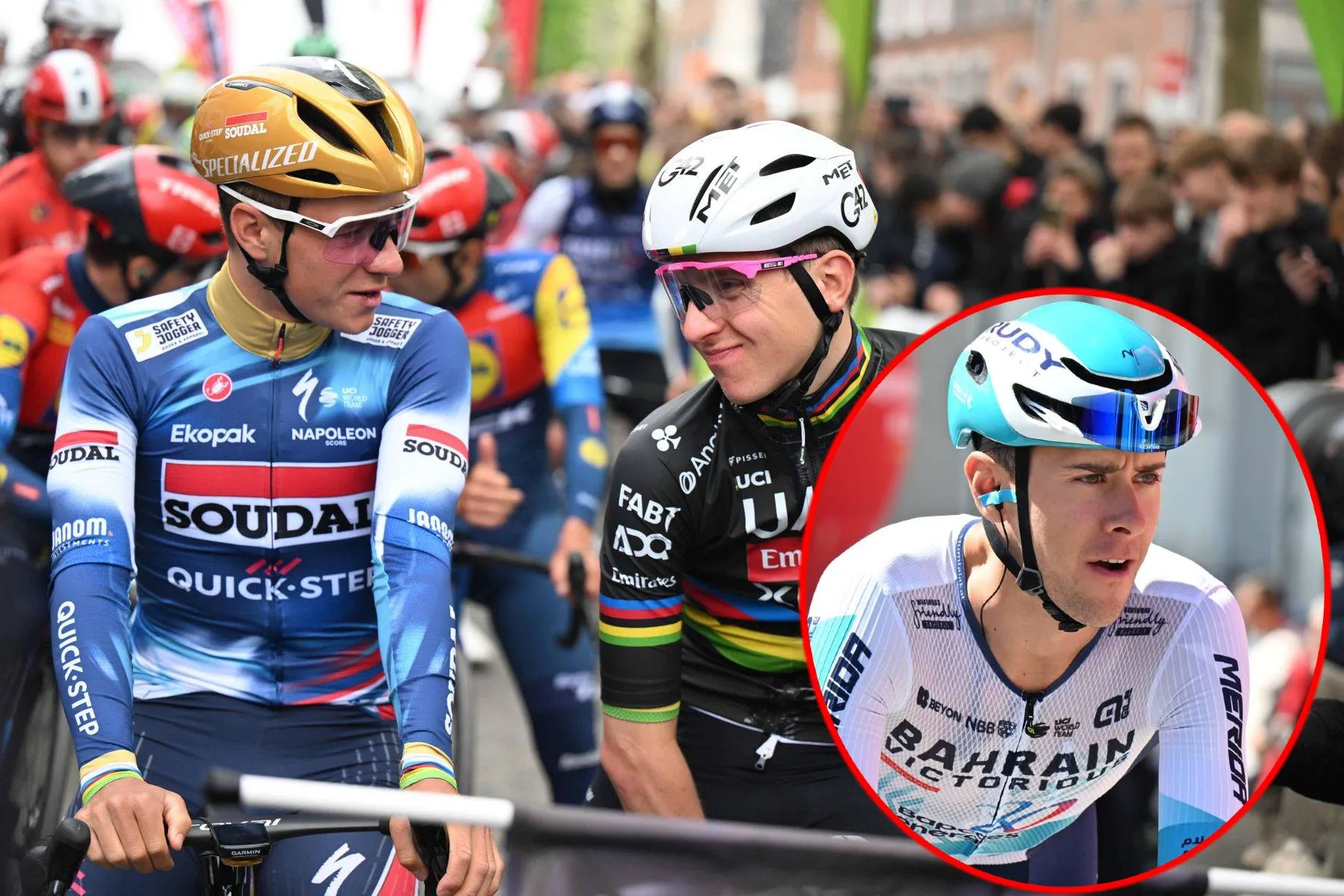 Antonio Tiberi, Remco Evenepoel and Tadej Pogacar in 2025