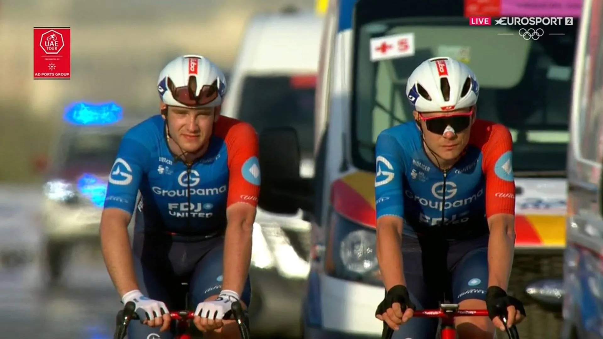 Matteo Milan after his crash on stage 5 of the 2026 UAE Tour