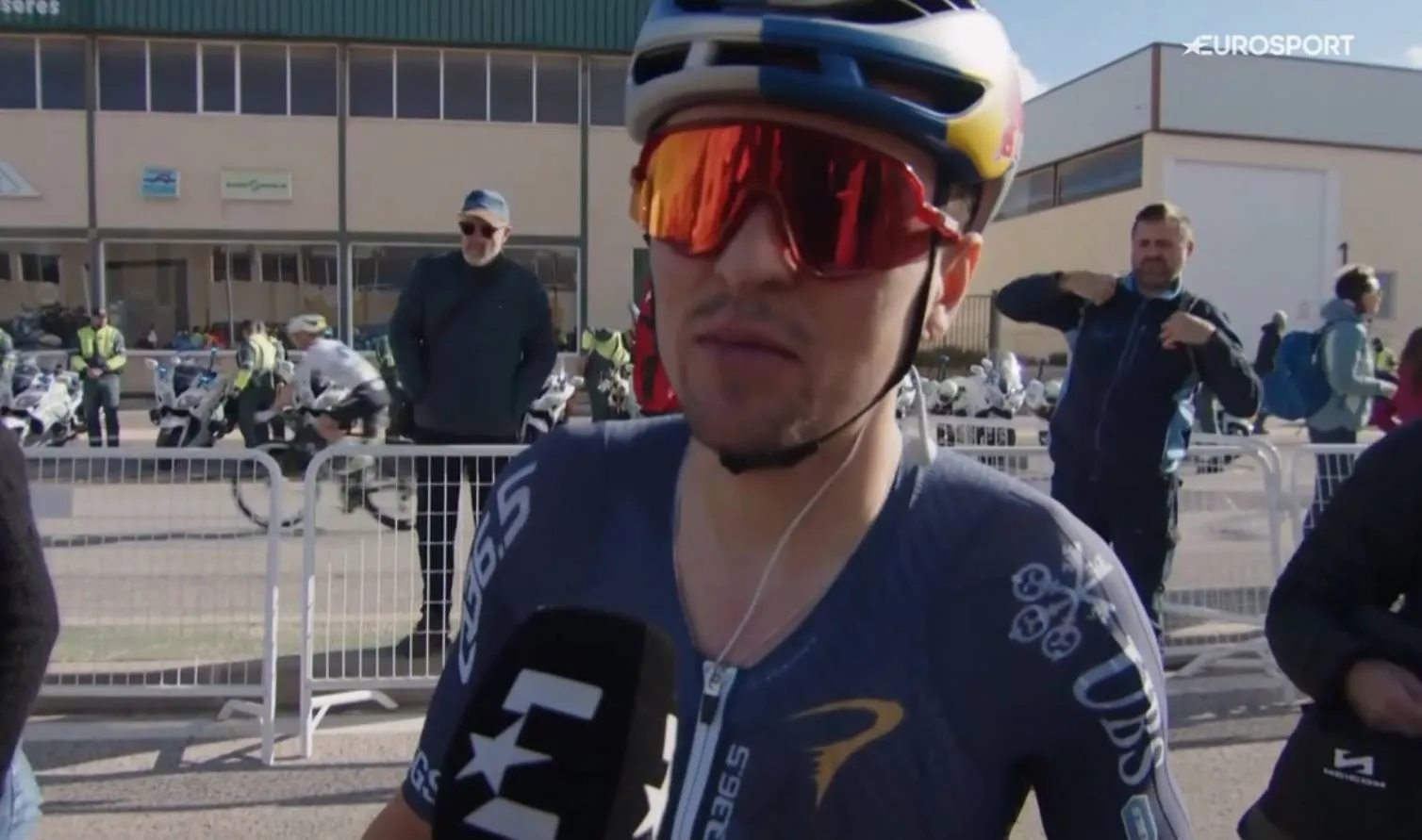 Tom Pidcock talking after stage 1 of the 2026 Vuelta a Murcia