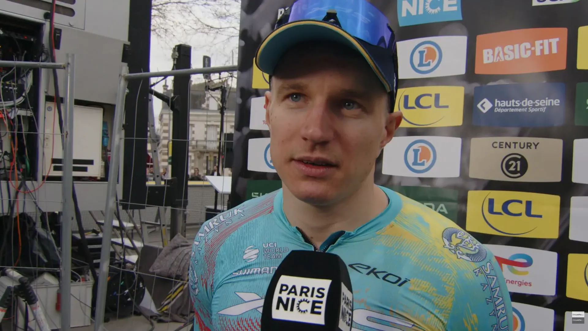 Max Kanter speaks to the media after winning stage 2 of Paris-Nice 2026