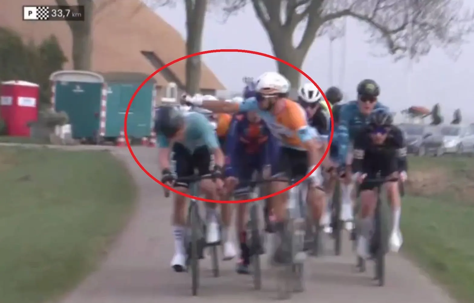 NSN Cycling Team rider punching a rival at the 2026 Ster van Zwolle