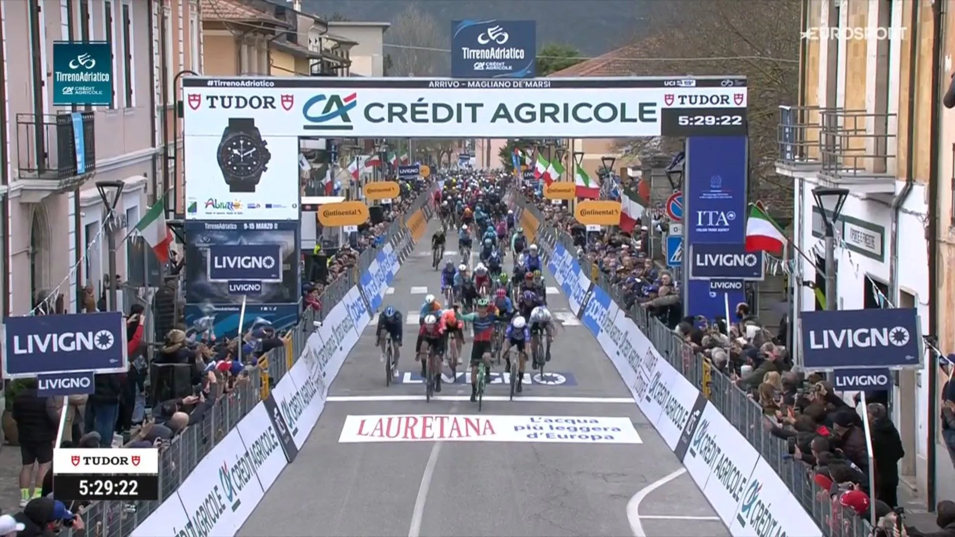 Tobias Lund Andresen celebrating victory on stage 3 of the 2026 Tirreno-Adriatico