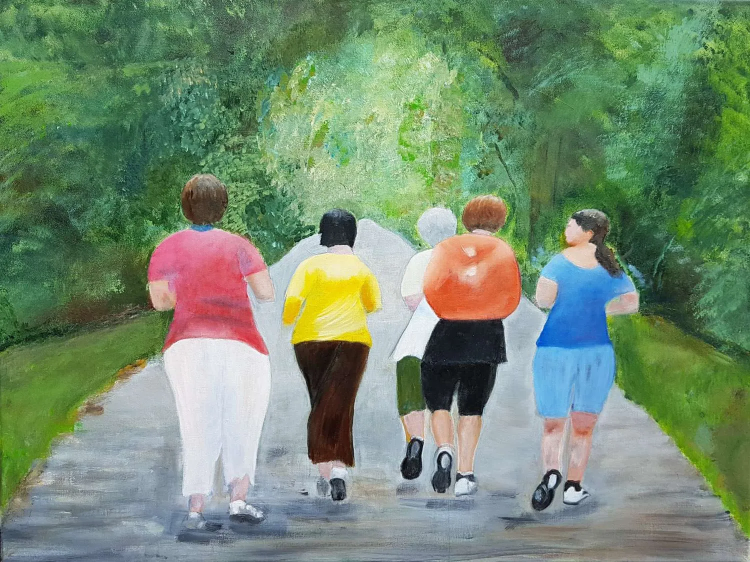 erika schonewille werk dames gezellig aan het trainen 60x80 cm acryl en olieverf 1500x1124 q60