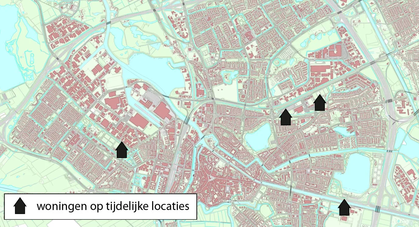 kaart van locaties tijdelijke woningen