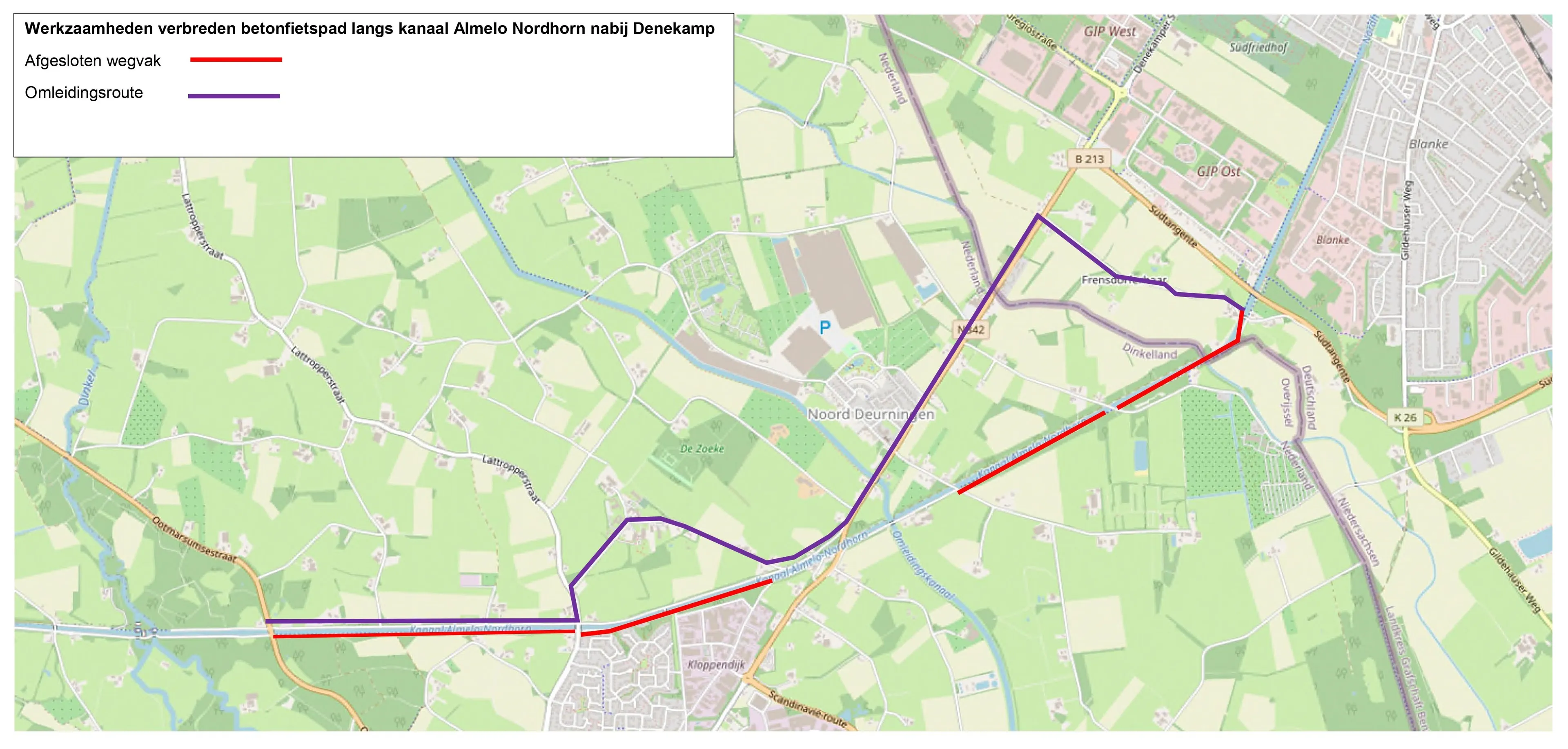 overzichtskaart afgesloten wegvakken inclusief omleiding via klooster