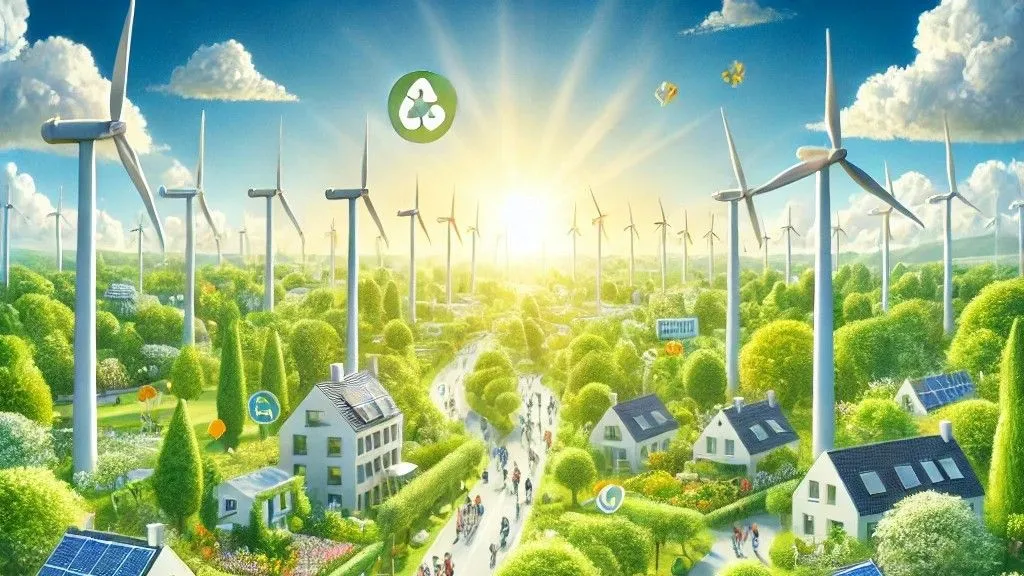 dalle 2024 11 07 085921 een inspirerende afbeelding voor de klimaatweek in nederland met een focus op duurzaamheid en het milieu in de afbeelding staat een groene stad met