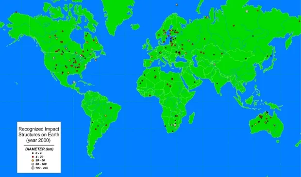 bekende meteorietinslagen in 2000 nasa esa