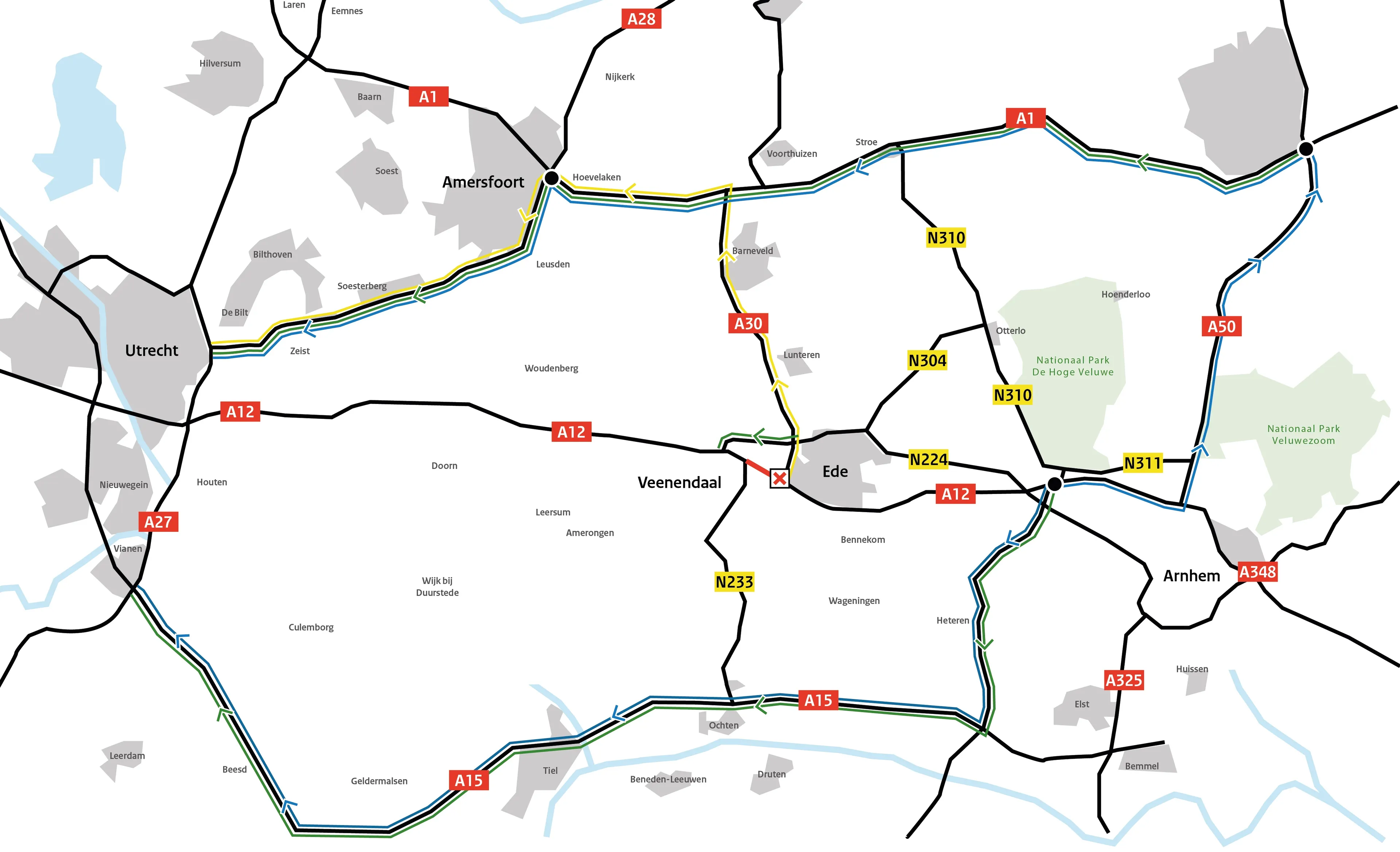 omleidingsroutes a12 maanderbroek veendendaal
