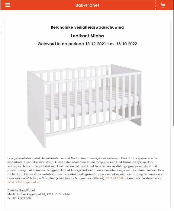 recall babyplanet ledikant micha