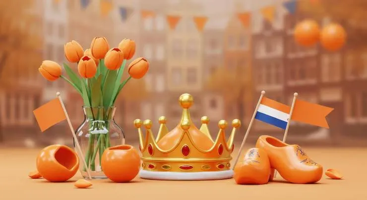 koningsdag nederland viering oranje tulpen kroon klompen en nederlandse vlaggen 53232 2127jpg