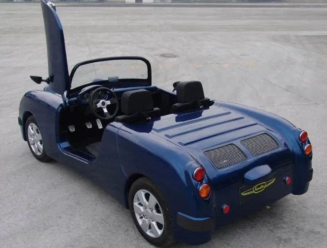 austin healey frog eyed sprite rear blue