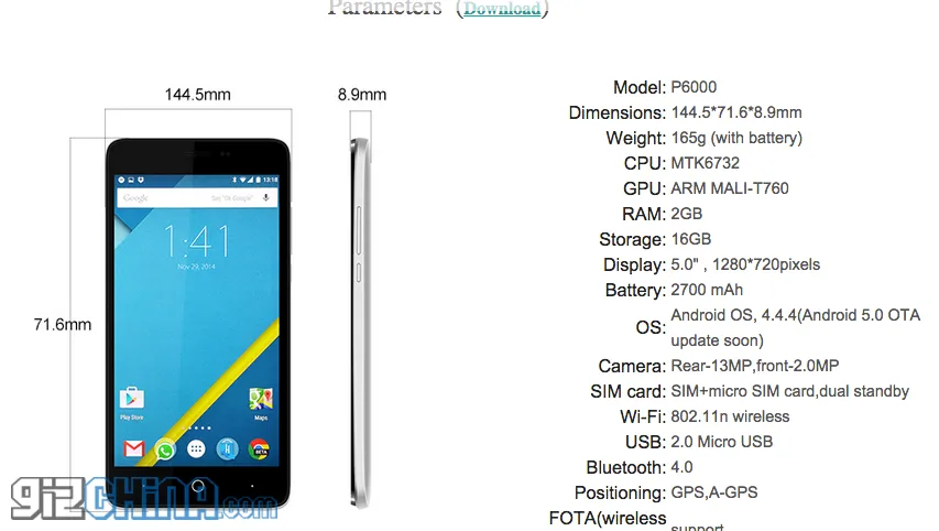 elephone p6000 specs