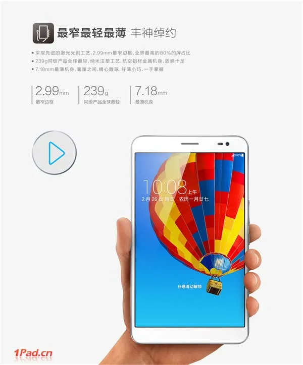 huawei mediapad x1 size