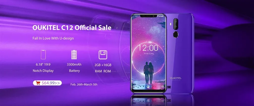 oukitel c12 official sale with notch display