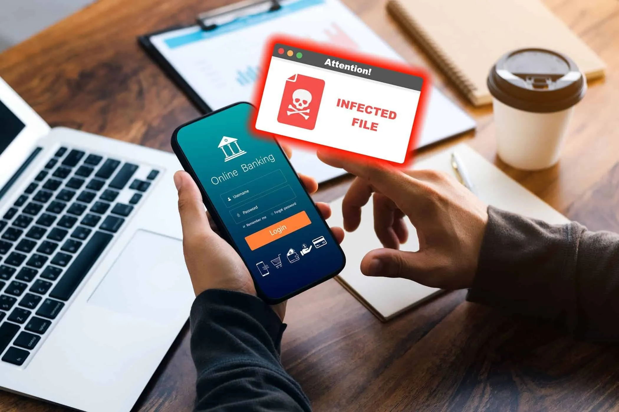 person using banking app with ma