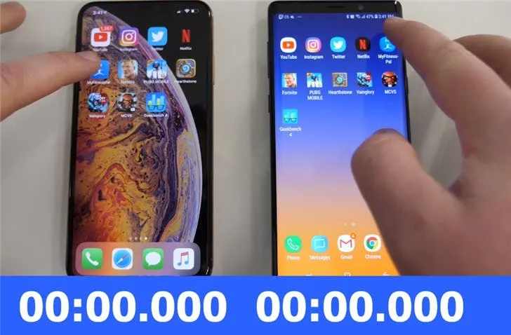 speed test iphone xs max vs note 9
