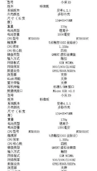 xiaocai x9 specifications