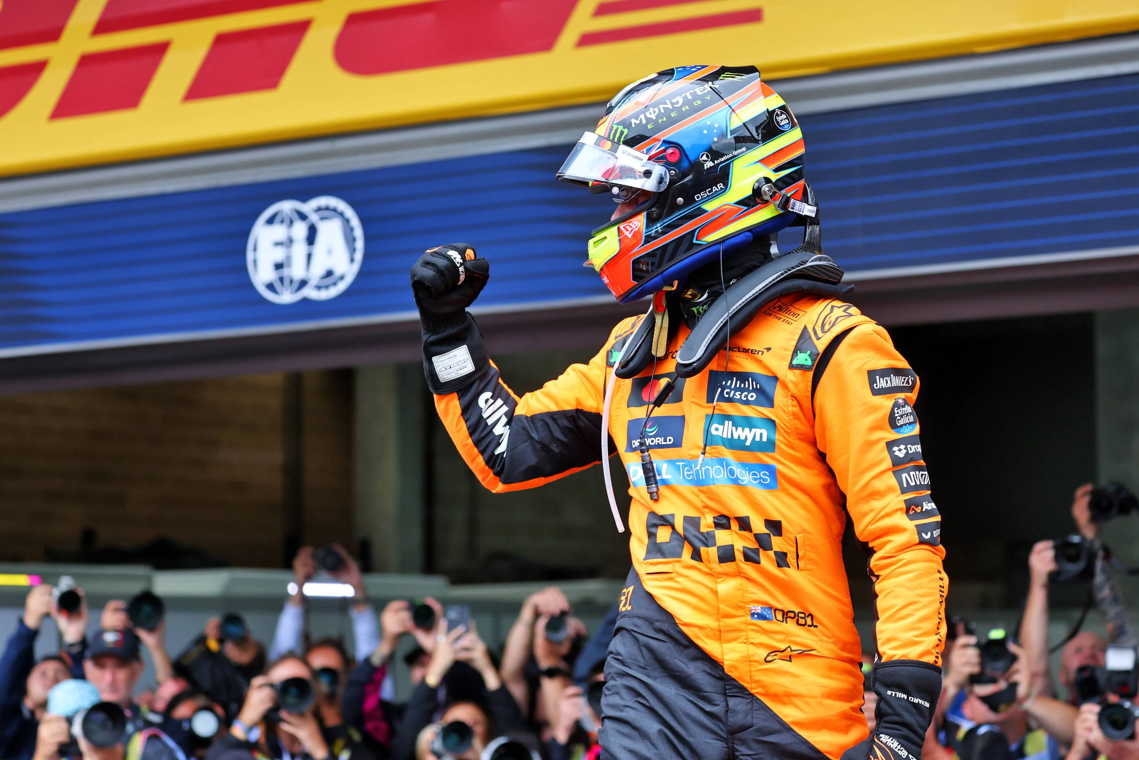Oscar Piastri celebrates win in Belgium