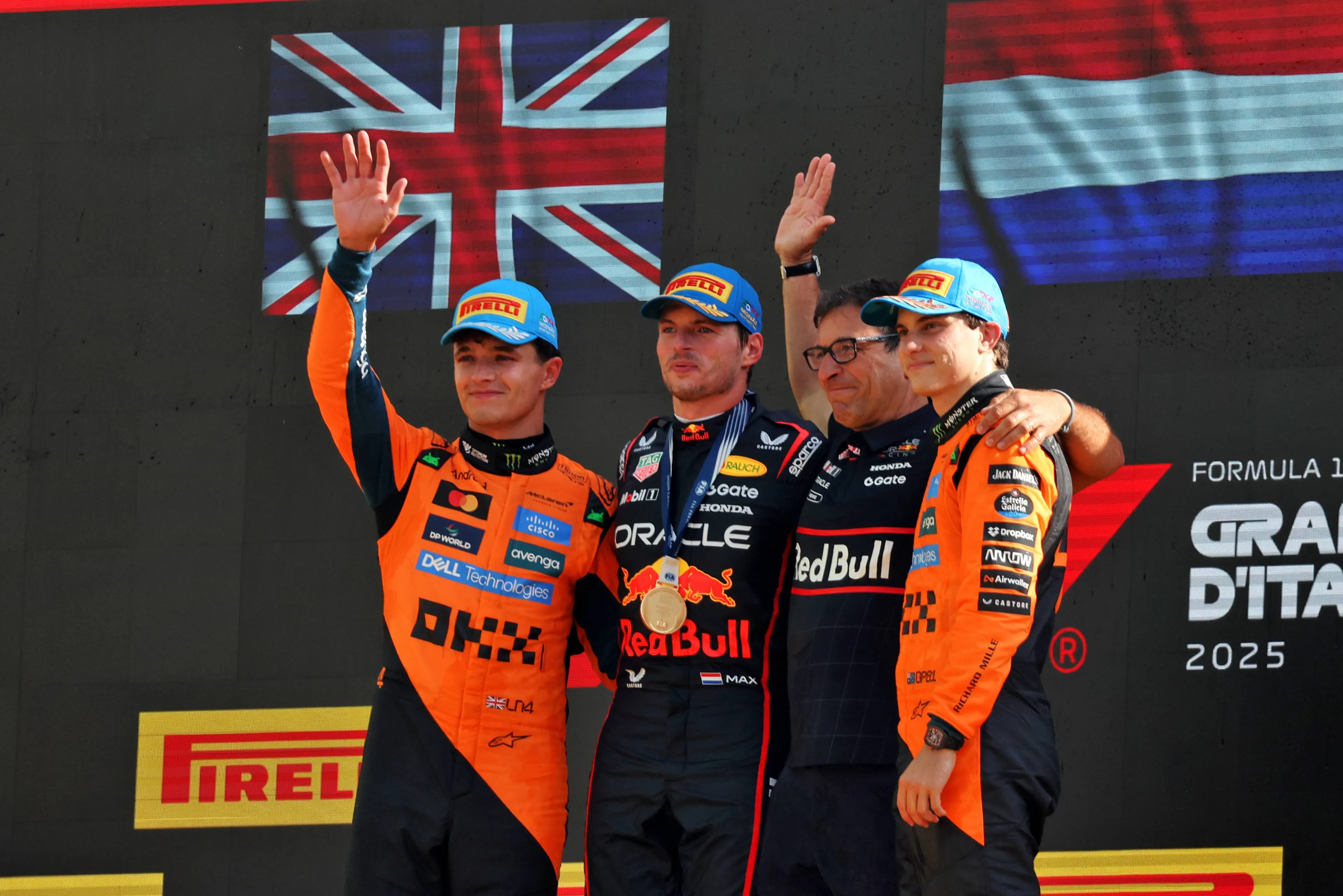 Piastri, Norris und Verstappen auf dem Monza-Podium