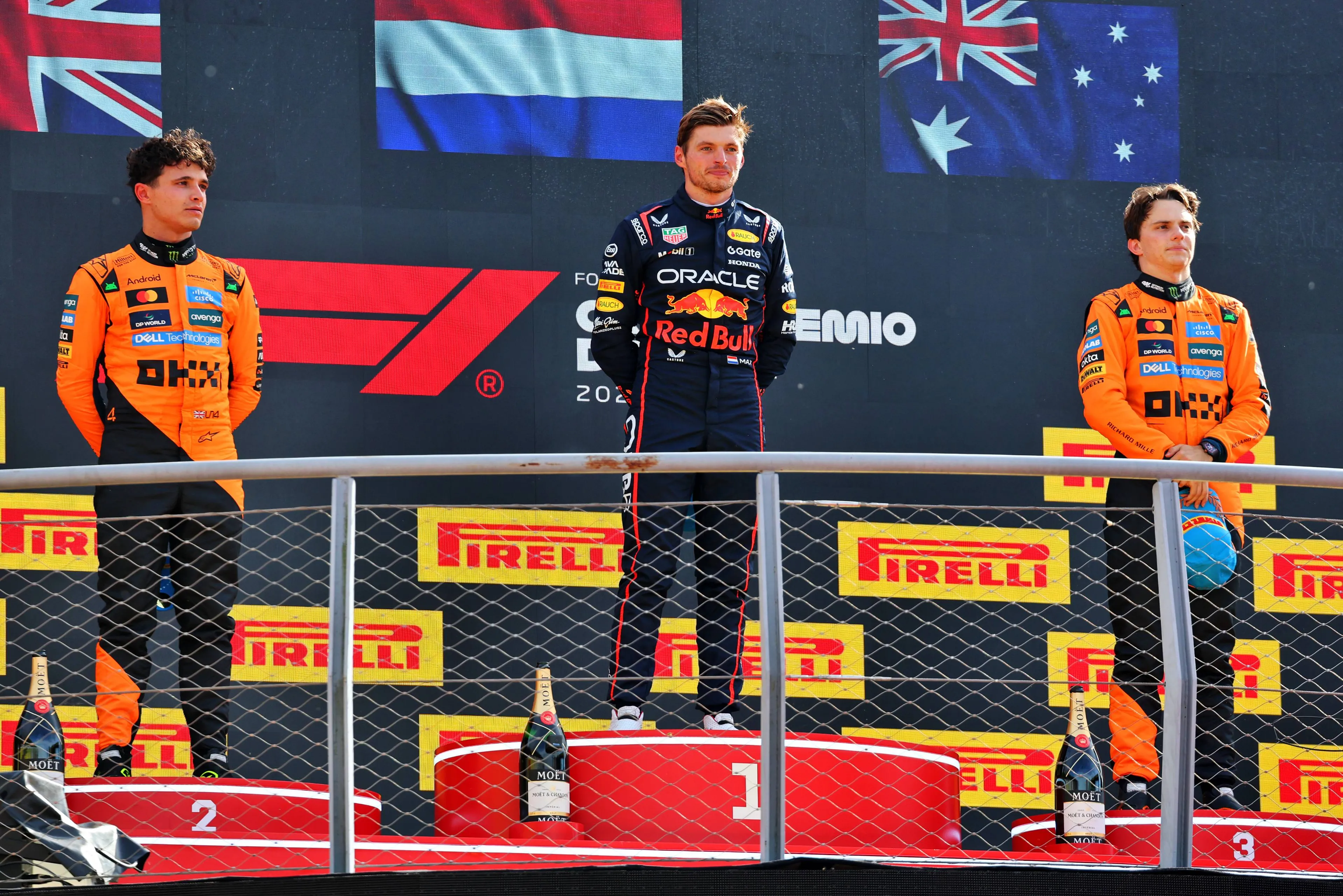 Verstappen Norris and Piastri atop Monza podium