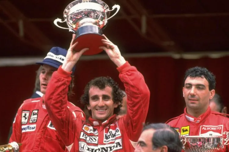 alain prost lifts trophy allsport uk getty images xlarge