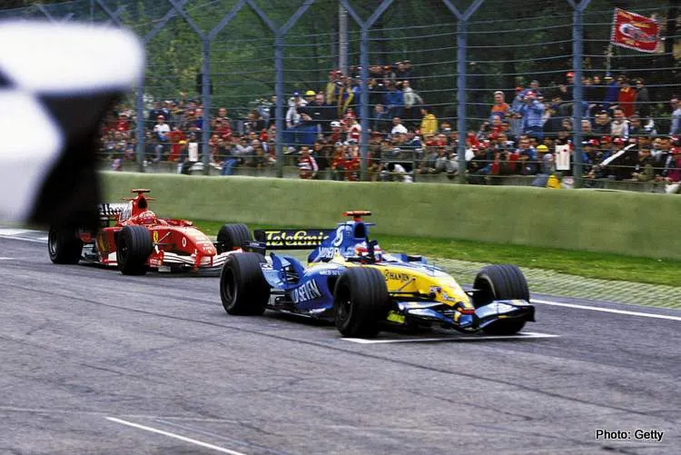 alonso renault mschumacher ferrari san marino gp imola f1 2005 finish linebridgestone